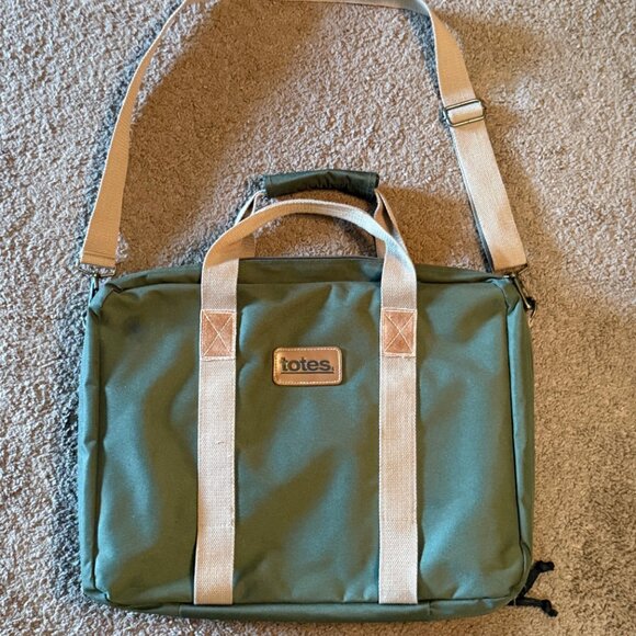 20" Vintage Olive & Tan TOTES Canvas Laptop/Messenger Bag - Removeable Insert - Picture 1 of 7